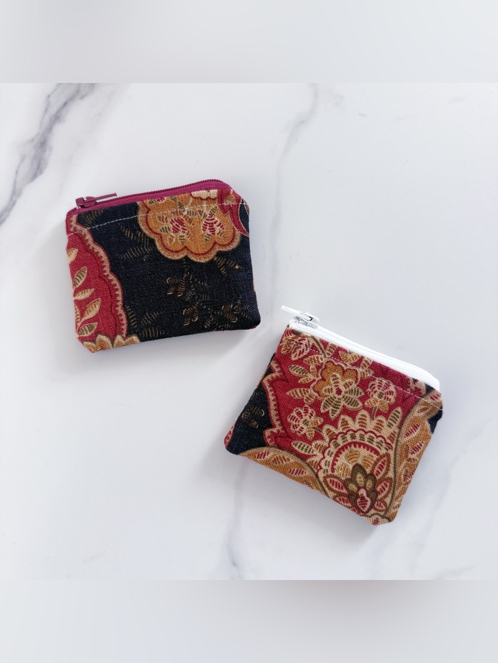Boho floral mini coin purse zipper bag set of 2 3.5”